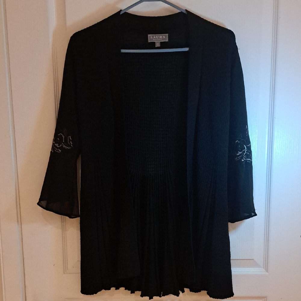 Black Sheer Sleeved Open Cardigan